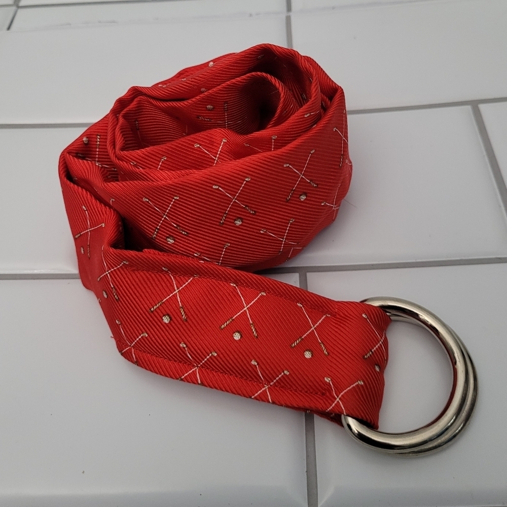 SOUTHERN PROPER PREP BELTS  Ladies 100% Silk Ribbon D Ring Belt Red Golf Theme P